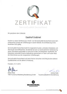 Zertifizierung der Pension Graßmel in Mochow am Schwielochsee